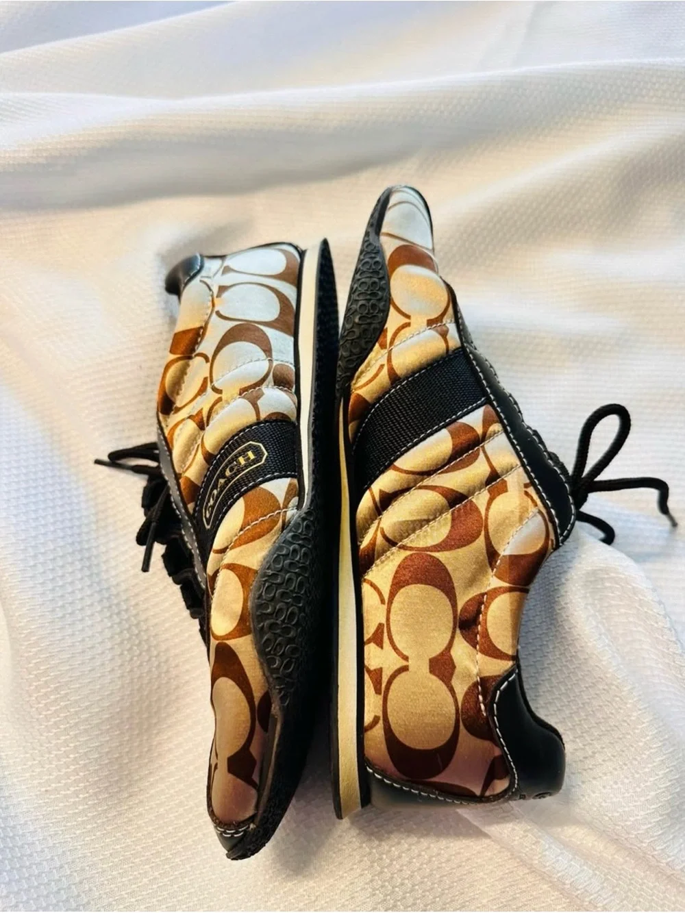 Coach Brown & Tan Signature-Print Lace-Up Sneakers